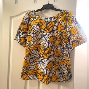 Blue and yellow floral blouse